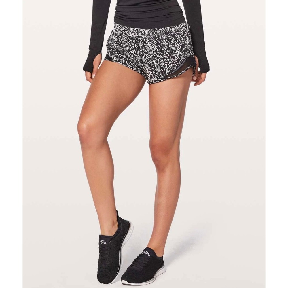 Lululemon Hotty Hot Shorts Black White Chirakasu Mesh‎ Athletic Size 4